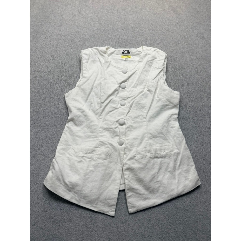 Future Collective Jenee Naylor White Button Front Vest Sleeveless Top Size 12